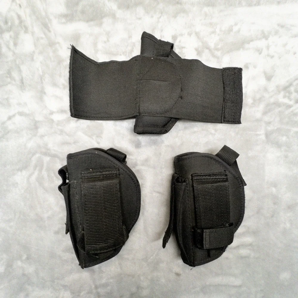 Lot Of 3 Black Nylon Tactical Holsters Two Belt OWB One Ankle Backup